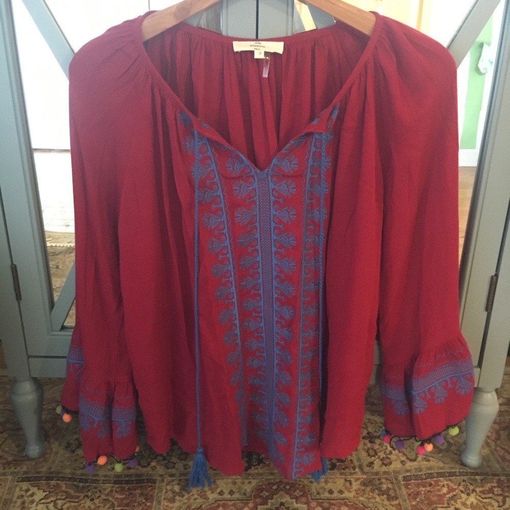 Entro boho embroidered Pom Pom bell sleeve